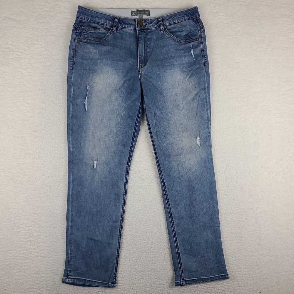 Wit & Wisdom Jeans Womens 12P 12 Petite Blue Ab Solution Straight Distress Denim